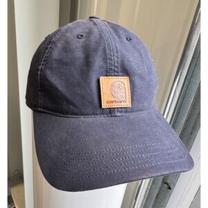 Carhartt Work Hat‎ Navy Blue Canvas Cap Leather Patch Adjustable Dad Hat